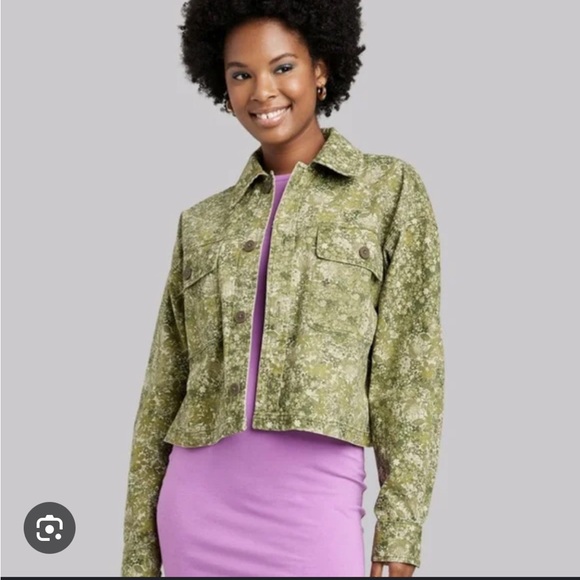 wild fable Jackets & Blazers - Wild Fable Women’s Green Floral Cottagecore‎ Cropped Canvas Shacket NWT- Medium